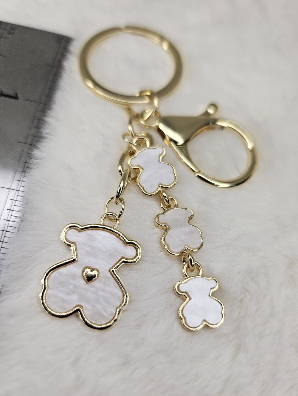 NWT White Teddy Bear And Babies Purse Charm/Keychain